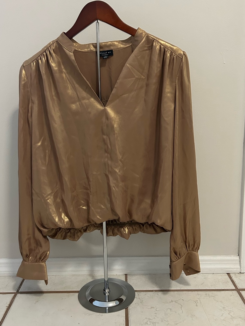 Current Air Shimmery Gold V-Neck Blouson Top